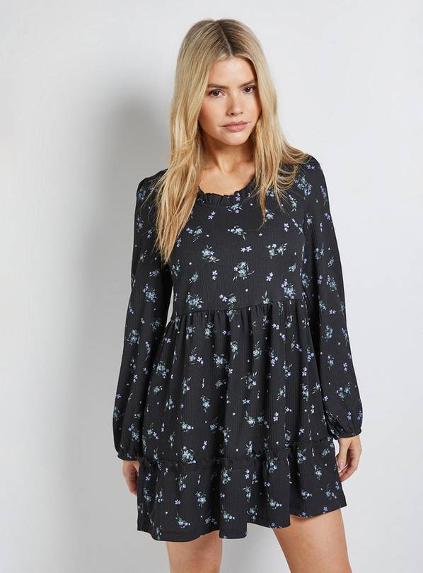 DOROTHY PERKINS Floral Tiered Scoop Neck Jersey Smock Mini Dress 14